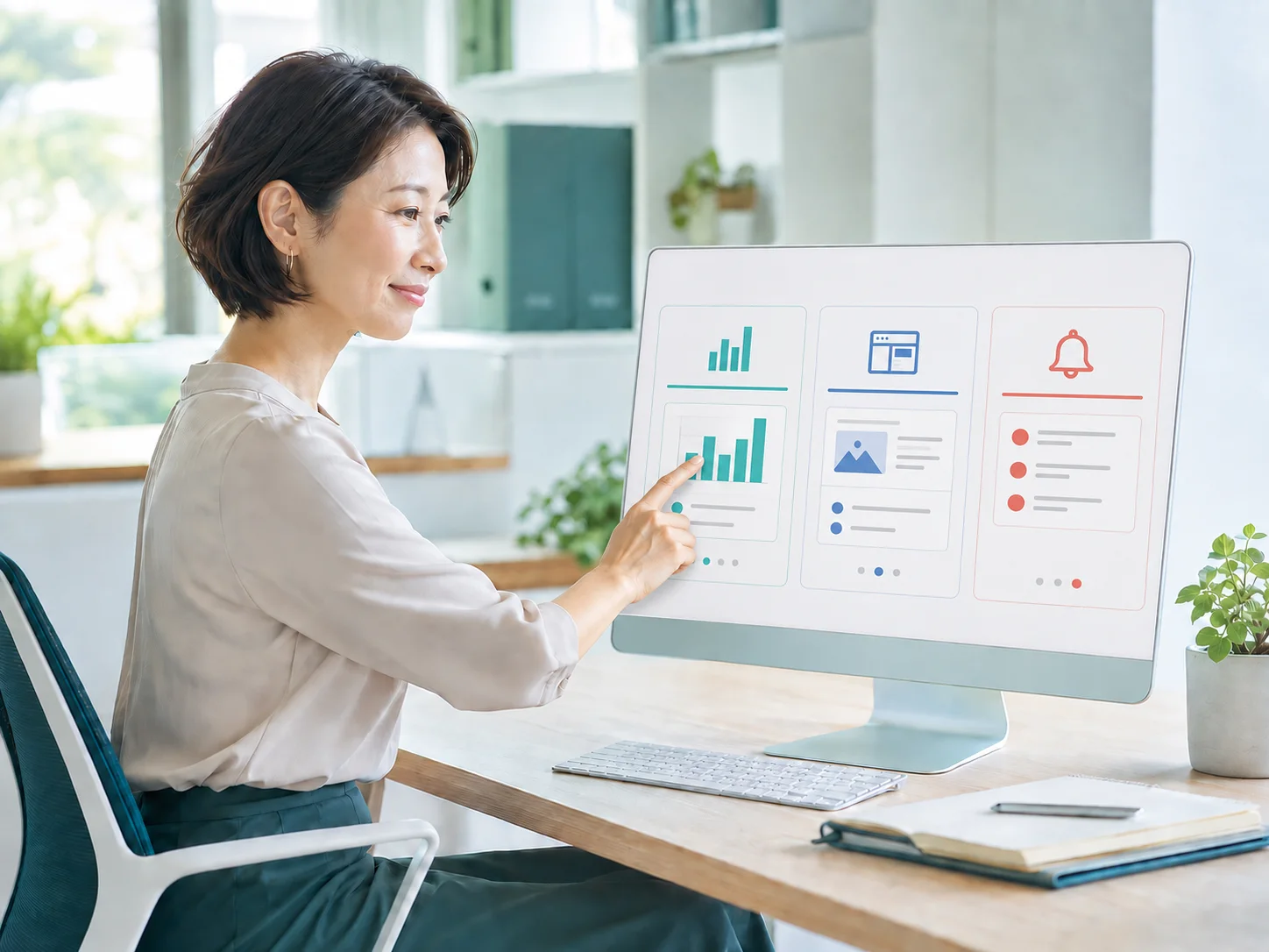 画面に並ぶ3つのサービス候補から必要なものを選ぶ担当者